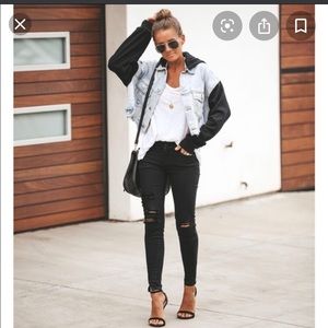 Cropped Destructive Denim Jacket w/Hood